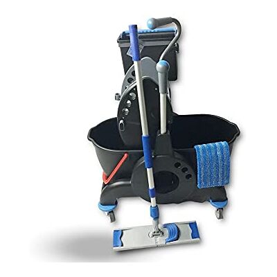 KIBROS Chariot de nettoyage Giotto black 2 x 15 litres Livré avec balai à frange 2 seaux Lavage professionnel Presse à machoires Accroche balai 1 seau pivotant porte produit CHARGIOT - Publicité KIBROS Chariot de nettoyage Giotto black 2 x 15 litres Livré avec balai à frange 2 seaux Lavage professionnel Presse à machoires Accroche balai 1 seau pivotant porte produit CHARGIOT - Publicité
