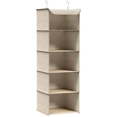 SONGMICS Étagère Suspendue, Organisateur, Penderie, Pliable, Gain de Place, Rangement Placard, avec Crochets en Métal, Renfort en Bambou, Motif Lin, Beige Sable RCH005Y01 - Publicité SONGMICS Étagère Suspendue, Organisateur, Penderie, Pliable, Gain de Place, Rangement Placard, avec Crochets en Métal, Renfort en Bambou, Motif Lin, Beige Sable RCH005Y01 - Publicité