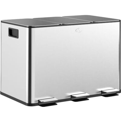 HOMCOM Poubelle Cuisine 3 x 10L Tri Sélectif 3 Compartiments Argent Acier Inoxydable, Pédale, Seaux Intérieurs Amovibles, Couvercle à Fermeture en Douceur, Poignées, Anti-Traces - Publicité HOMCOM Poubelle Cuisine 3 x 10L Tri Sélectif 3 Compartiments Argent Acier Inoxydable, Pédale, Seaux Intérieurs Amovibles, Couvercle à Fermeture en Douceur, Poignées, Anti-Traces - Publicité