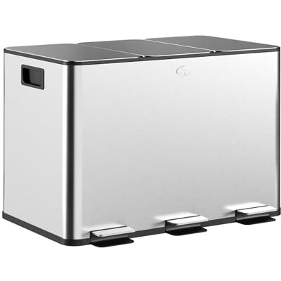 HOMCOM Poubelle Cuisine 3 x 10L Tri Sélectif 3 Compartiments Argent Acier Inoxydable, Pédale, Seaux Intérieurs Amovibles, Couvercle à Fermeture en Douceur, Poignées, Anti-Traces - Publicité HOMCOM Poubelle Cuisine 3 x 10L Tri Sélectif 3 Compartiments Argent Acier Inoxydable, Pédale, Seaux Intérieurs Amovibles, Couvercle à Fermeture en Douceur, Poignées, Anti-Traces - Publicité