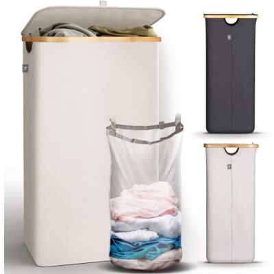 Panier à linge Hennez en bambou - Pliable, 100L, Gris - Panier à linge - Publicité Panier à linge Hennez en bambou - Pliable, 100L, Gris - Panier à linge - Publicité