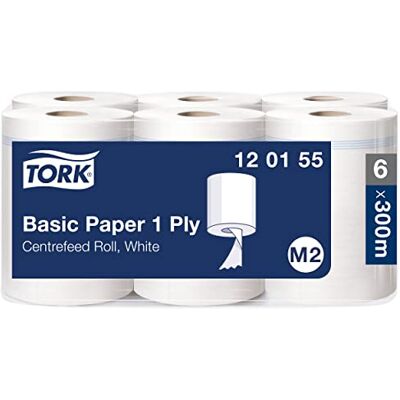 Tork Papier d’Essuyage Basic pour Distributeur à Dévidage Central blanc M2, Bobine d'Essuyageéconomique, 6 x 300 m, 120155 - Publicité Tork Papier d’Essuyage Basic pour Distributeur à Dévidage Central blanc M2, Bobine d'Essuyageéconomique, 6 x 300 m, 120155 - Publicité