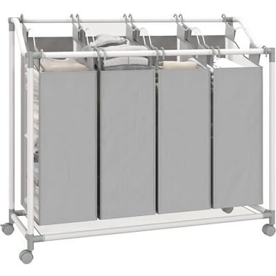 HOMCOM Panier à Linge Mobile 4 Compartiments 4 x 40L Gris Corbeille à Roulettes, 4 Sacs Amovibles, Chariot Linge Sale, Buanderie, Chambre, Salle de Bain - Publicité HOMCOM Panier à Linge Mobile 4 Compartiments 4 x 40L Gris Corbeille à Roulettes, 4 Sacs Amovibles, Chariot Linge Sale, Buanderie, Chambre, Salle de Bain - Publicité