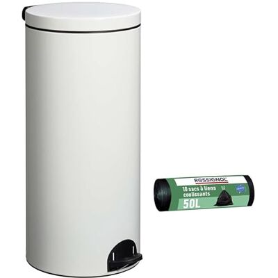 ROSSIGNOL Poubelle de cuisine à pédale et 10 sacs-poubelle, Capacité 30L, Fabrication française, Seau intérieur amovible avec anse, Pratique ELORA - Publicité ROSSIGNOL Poubelle de cuisine à pédale et 10 sacs-poubelle, Capacité 30L, Fabrication française, Seau intérieur amovible avec anse, Pratique ELORA - Publicité