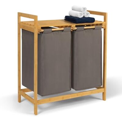IDMarket Panier à Linge 2 bacs Bambou BEA Tissu Gris foncé - Publicité IDMarket Panier à Linge 2 bacs Bambou BEA Tissu Gris foncé - Publicité