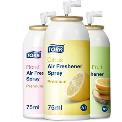 Tork 236056 Paquet Mixte d'aérosol désodorisant Premium A1 75 ml Citrus Fruits Tropicaux Floral lot de 12 - Publicité Tork 236056 Paquet Mixte d'aérosol désodorisant Premium A1 75 ml Citrus Fruits Tropicaux Floral lot de 12 - Publicité