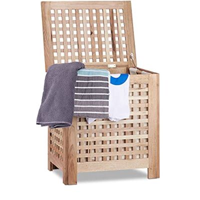 Relaxdays 10020619 Coffre à linge en noyer avec couvercle sac amovible 70 Litres panier à linge bois corbeille, nature HxlxP: 55,5 x 52,5 x 39,5 cm - Publicité Relaxdays 10020619 Coffre à linge en noyer avec couvercle sac amovible 70 Litres panier à linge bois corbeille, nature HxlxP: 55,5 x 52,5 x 39,5 cm - Publicité
