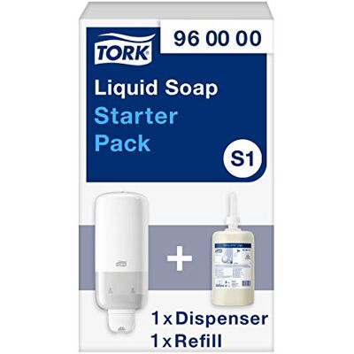 Tork Pack de démarrage pour distributeur murale de soins pour la peau liquide et en spray blanc S1/S11, économique, distributeur et 1 x 1000 ml savon liquide doux, 960000 - Publicité Tork Pack de démarrage pour distributeur murale de soins pour la peau liquide et en spray blanc S1/S11, économique, distributeur et 1 x 1000 ml savon liquide doux, 960000 - Publicité