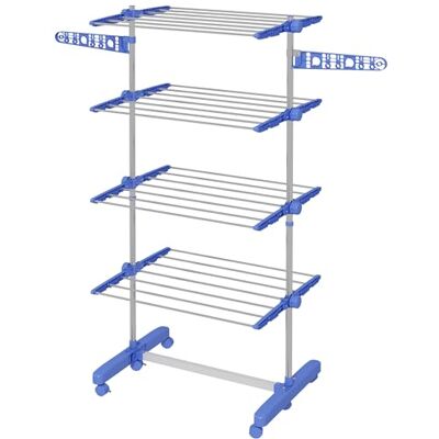 HOMCOM Séchoir à Linge Étendoir Pliable 4 Niveaux 142 x 55 x 172 cm Bleu 6 Roulettes, Cadre en Acier Inoxydable, Ailes Latérales, pour Intérieur Extérieur - Publicité HOMCOM Séchoir à Linge Étendoir Pliable 4 Niveaux 142 x 55 x 172 cm Bleu 6 Roulettes, Cadre en Acier Inoxydable, Ailes Latérales, pour Intérieur Extérieur - Publicité