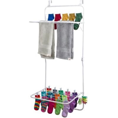 Relaxdays Séchoir à Linge pour Porte, 4,9 m, 2 Ailes rabattables, Blanc acier - Publicité Relaxdays Séchoir à Linge pour Porte, 4,9 m, 2 Ailes rabattables, Blanc acier - Publicité