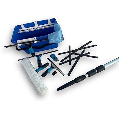 KIBROS Kit nettoyage vitre hyper-pro avec 3 raclettes professionnels + lames de rechange 1 seau 18 L 1 grattoir + lames 1 perche télescopique 1 chiffon micro-fibre 1 mouilleur KITLVHPC - Publicité KIBROS Kit nettoyage vitre hyper-pro avec 3 raclettes professionnels + lames de rechange 1 seau 18 L 1 grattoir + lames 1 perche télescopique 1 chiffon micro-fibre 1 mouilleur KITLVHPC - Publicité