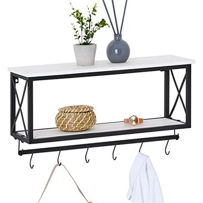 IDIMEX Porte-Manteaux Mural Armando avec 2 étagères de Rangement en Bois Blanc et 6 patères Crochets sur Tringle, Cadre en métal Noir Style Industriel - Publicité IDIMEX Porte-Manteaux Mural Armando avec 2 étagères de Rangement en Bois Blanc et 6 patères Crochets sur Tringle, Cadre en métal Noir Style Industriel - Publicité