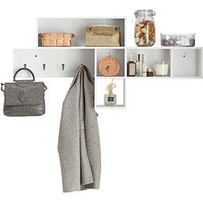 SoBuy Portemanteau Étagère Murale Meuble d’Entrée Patères Étagère Suspendue Vestiaire avec 5 Compartiments et 4 Crochets 110x15x53 cm Blanc, FHK17-W - Publicité SoBuy Portemanteau Étagère Murale Meuble d’Entrée Patères Étagère Suspendue Vestiaire avec 5 Compartiments et 4 Crochets 110x15x53 cm Blanc, FHK17-W - Publicité