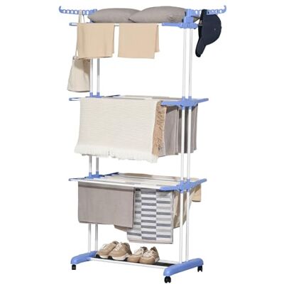 HOMCOM Séchoir à Linge Étendoir Pliable 3 Niveaux 73 x 64 x 177 cm Bleu 4 Roulettes, Cadre en Acier, Ailes Latérales, pour Intérieur Extérieur - Publicité HOMCOM Séchoir à Linge Étendoir Pliable 3 Niveaux 73 x 64 x 177 cm Bleu 4 Roulettes, Cadre en Acier, Ailes Latérales, pour Intérieur Extérieur - Publicité
