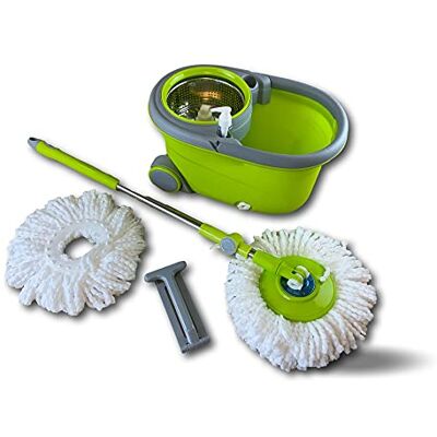 KIBROS Seau essoreur 10L rotatif easy mop avec balai Lave et séche les sols Livré avec 1 recharge microfibre de rechange Manche téléscopique Disque rotatif à 360° LAVROTA - Publicité KIBROS Seau essoreur 10L rotatif easy mop avec balai Lave et séche les sols Livré avec 1 recharge microfibre de rechange Manche téléscopique Disque rotatif à 360° LAVROTA - Publicité