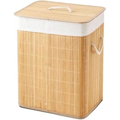 JUANIO Panier à Linge 60 L en Bambou Naturel, Corbeille de Rangement avec Couvercle et Sac en Tissu Blanc Longueur 40 x Profondeur 30 x Hauteur 50 cm - Publicité JUANIO Panier à Linge 60 L en Bambou Naturel, Corbeille de Rangement avec Couvercle et Sac en Tissu Blanc Longueur 40 x Profondeur 30 x Hauteur 50 cm - Publicité