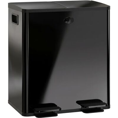 HOMCOM Poubelle Cuisine à Double Compartiment 2x20L Pédale Noir Brillant Acier Inoxydable, Seaux Intérieurs Amovibles, Couvercle à Fermeture Douce, Maintien en Ouverture, Anti Traces - Publicité HOMCOM Poubelle Cuisine à Double Compartiment 2x20L Pédale Noir Brillant Acier Inoxydable, Seaux Intérieurs Amovibles, Couvercle à Fermeture Douce, Maintien en Ouverture, Anti Traces - Publicité