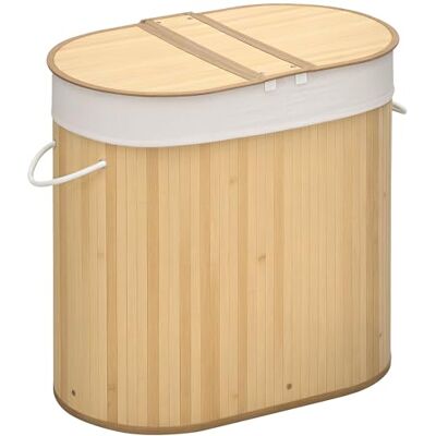 HOMCOM Panier à linge en bambou 100L avec 2 sections couvercle et sac amovible 62,5 x 37 x 60,5 cm naturel - Publicité HOMCOM Panier à linge en bambou 100L avec 2 sections couvercle et sac amovible 62,5 x 37 x 60,5 cm naturel - Publicité