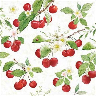 Ambiente Lot de 20 serviettes en papier avec motif « Essen Kirschen an Blumenzweige » Idéales pour le découpage et la technique des serviettes 33 x 33 cm - Publicité Ambiente Lot de 20 serviettes en papier avec motif « Essen Kirschen an Blumenzweige » Idéales pour le découpage et la technique des serviettes 33 x 33 cm - Publicité