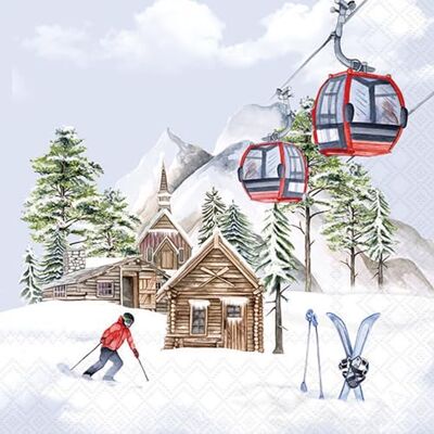 Ambiente Lot de 20 serviettes en papier avec motif lift au chalet de ski Convient également pour le découpage et la technique des serviettes 33 x 33 cm - Publicité Ambiente Lot de 20 serviettes en papier avec motif lift au chalet de ski Convient également pour le découpage et la technique des serviettes 33 x 33 cm - Publicité