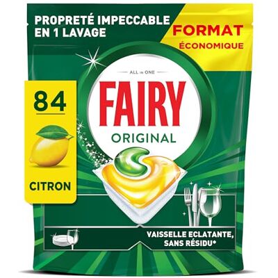 FAIRY Original Tablettes Lave-Vaisselle Tout-en-1, 84 Tablettes, Parfum Citron, Efficaces Contre La Graisse Incrustée, Dissolution Ultra-Rapide, Sans Odeur ni Résidus - Publicité FAIRY Original Tablettes Lave-Vaisselle Tout-en-1, 84 Tablettes, Parfum Citron, Efficaces Contre La Graisse Incrustée, Dissolution Ultra-Rapide, Sans Odeur ni Résidus - Publicité