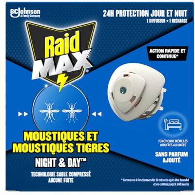 Raid MAX Diffuseur Electrique Liquide Night & Day Anti-Moustiques et Moustiques Tigres Protection Longue Durée Jour & Nuit Sans Parfum 1 Diffuseur + 1 Recharge - Publicité Raid MAX Diffuseur Electrique Liquide Night & Day Anti-Moustiques et Moustiques Tigres Protection Longue Durée Jour & Nuit Sans Parfum 1 Diffuseur + 1 Recharge - Publicité