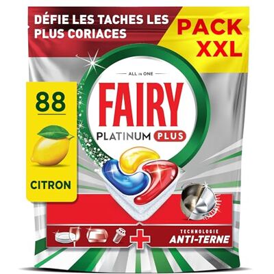 FAIRY Platinum Plus Tablettes Lave-Vaisselle Tout-en-1, 88 Tablettes, Parfum Citron, Technologie Anti-Terne, Redonne l'Éclat, Prévient le Calcaire, Système Pré-Lavage Intégré, Efficace en Cycle Court - Publicité FAIRY Platinum Plus Tablettes Lave-Vaisselle Tout-en-1, 88 Tablettes, Parfum Citron, Technologie Anti-Terne, Redonne l'Éclat, Prévient le Calcaire, Système Pré-Lavage Intégré, Efficace en Cycle Court - Publicité