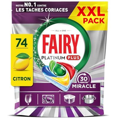 FAIRY Platinum Plus Tablettes Lave-Vaisselle Tout-en-1, Miracle 30 Minutes, 74 Tablettes, Notre Nettoyant n°1 Pour Les Résidus Alimentaires Tenaces - Publicité FAIRY Platinum Plus Tablettes Lave-Vaisselle Tout-en-1, Miracle 30 Minutes, 74 Tablettes, Notre Nettoyant n°1 Pour Les Résidus Alimentaires Tenaces - Publicité