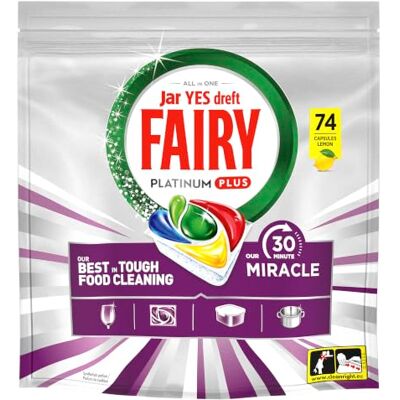 FAIRY Miracle 30 Minutes Lave-Vaisselle Tout-en-1 74 tablettes Notre nettoyant n°1 pour les résidus alimentaires tenaces. Publicité FAIRY Miracle 30 Minutes Lave-Vaisselle Tout-en-1 74 tablettes Notre nettoyant n°1 pour les résidus alimentaires tenaces. Publicité