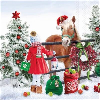 Ambiente Lot de 20 serviettes en papier avec motif fille au cheval de Noël Convient également pour le découpage et la technique des serviettes 33 x 33 cm - Publicité Ambiente Lot de 20 serviettes en papier avec motif fille au cheval de Noël Convient également pour le découpage et la technique des serviettes 33 x 33 cm - Publicité