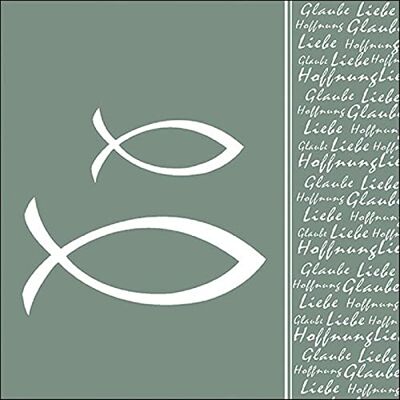 Ambiente Lot de 20 serviettes de table à lunch 33 x 33 cm Motif foi et poisson vert - Publicité Ambiente Lot de 20 serviettes de table à lunch 33 x 33 cm Motif foi et poisson vert - Publicité