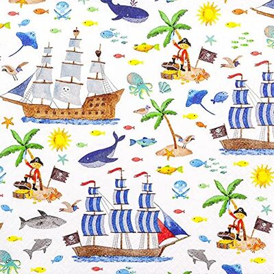 Home Fashion Lot de 20 serviettes de table « Tout pour la vie des pirates » Garçon Enfants Décoration de table Decoupage Technique de serviettes 33 x 33 cm - Publicité Home Fashion Lot de 20 serviettes de table « Tout pour la vie des pirates » Garçon Enfants Décoration de table Decoupage Technique de serviettes 33 x 33 cm - Publicité