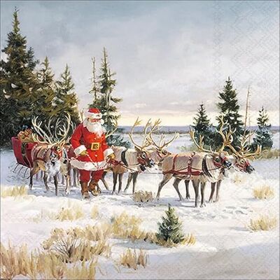 Ambiente Lot de 20 serviettes de table Motif Père Noël sur la route Avec rennes Idéal pour le découpage et la technique des serviettes 33 x 33 cm - Publicité Ambiente Lot de 20 serviettes de table Motif Père Noël sur la route Avec rennes Idéal pour le découpage et la technique des serviettes 33 x 33 cm - Publicité