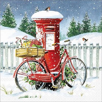 Ambiente Lot de 20 serviettes en papier motif vélo d'hiver avec courrier d'hiver Idéales pour le découpage et la technique des serviettes 33 x 33 cm - Publicité Ambiente Lot de 20 serviettes en papier motif vélo d'hiver avec courrier d'hiver Idéales pour le découpage et la technique des serviettes 33 x 33 cm - Publicité