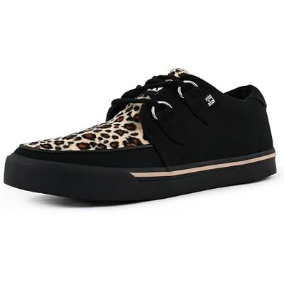 T.U.K. Vegan Creeper Sneaker Chaussures pour Hommes et Femmes Couleur Black Canvas and Leopard Print Chaussures à Lacets en Cuir et Daim de Style Puck, Goth et Rocker Taille 44 - Publicité T.U.K. Vegan Creeper Sneaker Chaussures pour Hommes et Femmes Couleur Black Canvas and Leopard Print Chaussures à Lacets en Cuir et Daim de Style Puck, Goth et Rocker Taille 44 - Publicité