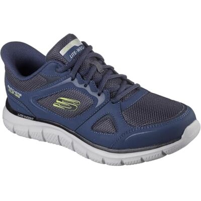 Skechers Homme Track Ezral Slip-In ENTRAINEUSE, Navy Leather/Lime Mesh/Pu, 43 EU - Publicité Skechers Homme Track Ezral Slip-In ENTRAINEUSE, Navy Leather/Lime Mesh/Pu, 43 EU - Publicité