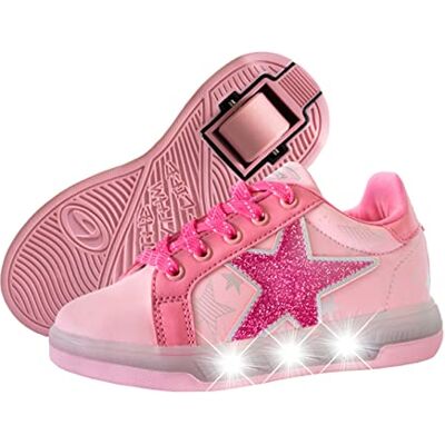 Breezy Rollers 2195680 LED Chaussures à roulettes Fille, Basket à LED avec une 1 Roue Rétractable, Chaussures avec Roulette avec Lumières Clignotante, Enfants Adolescents (rose/rose foncé, numeric_29) - Publicité Breezy Rollers 2195680 LED Chaussures à roulettes Fille, Basket à LED avec une 1 Roue Rétractable, Chaussures avec Roulette avec Lumières Clignotante, Enfants Adolescents (rose/rose foncé, numeric_29) - Publicité
