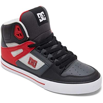 DC Shoes - DC Pure High Top WC - Gris/Rouge - Tige en cuir - Chaussures - Publicité DC Shoes - DC Pure High Top WC - Gris/Rouge - Tige en cuir - Chaussures - Publicité