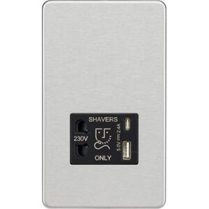 Knightsbridge Prise rasoir sans vis avec double USB A+C (5 V DC 2,4 A partagé) – Chrome brossé avec insert noir - Publicité Knightsbridge Prise rasoir sans vis avec double USB A+C (5 V DC 2,4 A partagé) – Chrome brossé avec insert noir - Publicité