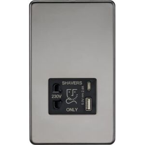 Knightsbridge Prise rasoir sans vis avec double USB A+C (5 V CC 2,4 A partagé) – Nickel noir - Publicité Knightsbridge Prise rasoir sans vis avec double USB A+C (5 V CC 2,4 A partagé) – Nickel noir - Publicité
