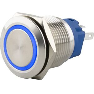 SeKi Bouton poussoir en acier inoxydable Diamètre : 19 mm Forme de tête plate Anneau LED coloré éclairé en bleu Œillets à souder Connecteur plat 0,5 x 2,8 mm Bouton de sonnette - Publicité SeKi Bouton poussoir en acier inoxydable Diamètre : 19 mm Forme de tête plate Anneau LED coloré éclairé en bleu Œillets à souder Connecteur plat 0,5 x 2,8 mm Bouton de sonnette - Publicité