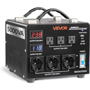 VEVOR Transformateur 220 V à 110 V et 110 V à 220 V, Transformateur de Tension Élévateur Abaisseur Auto, 5000 VA, avec 3 Prises US, 3 Prises EU, Écran LCD, Cordon Alimentation, Protection Disjoncteur - Publicité VEVOR Transformateur 220 V à 110 V et 110 V à 220 V, Transformateur de Tension Élévateur Abaisseur Auto, 5000 VA, avec 3 Prises US, 3 Prises EU, Écran LCD, Cordon Alimentation, Protection Disjoncteur - Publicité