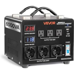VEVOR Transformateur 220 V à 110 V et 110 V à 220 V, Transformateur de Tension Élévateur Abaisseur Auto, 6000 VA, avec 3 Prises US, 3 Prises EU, Écran LCD, Cordon Alimentation, Protection Disjoncteur - Publicité VEVOR Transformateur 220 V à 110 V et 110 V à 220 V, Transformateur de Tension Élévateur Abaisseur Auto, 6000 VA, avec 3 Prises US, 3 Prises EU, Écran LCD, Cordon Alimentation, Protection Disjoncteur - Publicité