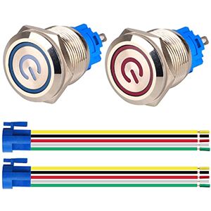 Guuzi 2pcs Interrupteur à Bouton Poussoir à Verrouillage 1NO1NC Acier Inoxydable Etanche 220V-230V/5A Interrupteur Lumineux LED avec Prise de Courant Adaptée au Trou de Montage de 19mm(Bleu+Rouge) - Publicité Guuzi 2pcs Interrupteur à Bouton Poussoir à Verrouillage 1NO1NC Acier Inoxydable Etanche 220V-230V/5A Interrupteur Lumineux LED avec Prise de Courant Adaptée au Trou de Montage de 19mm(Bleu+Rouge) - Publicité