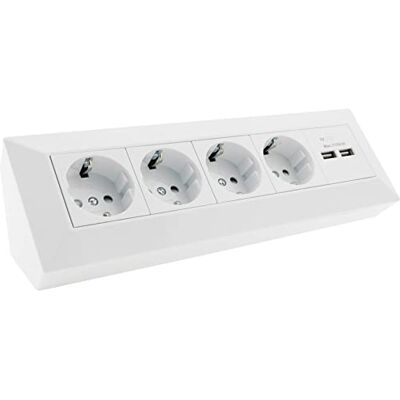 ChiliTec Bloc de prises 4 prises + 2x USB, blanc, facile à monter car l'intérieur est pré-câblé, montage en saillie idéal pour les plans de travail et les établis - Publicité ChiliTec Bloc de prises 4 prises + 2x USB, blanc, facile à monter car l'intérieur est pré-câblé, montage en saillie idéal pour les plans de travail et les établis - Publicité
