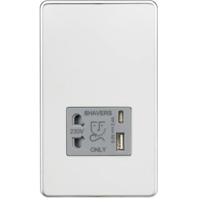 Prise Rasoir Knightsbridge - Chrome avec USB - IP41 - Publicité Prise Rasoir Knightsbridge - Chrome avec USB - IP41 - Publicité