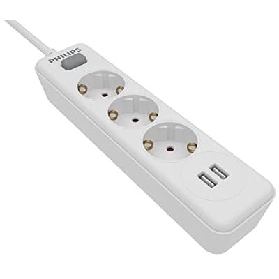Philips Multiprise 3 Voies SPN3032WA/10-230 V Blanc avec Ports USB - Publicité Philips Multiprise 3 Voies SPN3032WA/10-230 V Blanc avec Ports USB - Publicité