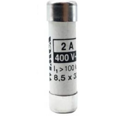 Electron Fusible cylindrique 8 x 32 8,5 x 32 mm, 400 V 2 A, intervention retardée, avec indicateur de fusion, usage civil CF, en céramique, stéatite, utilisation gG, puissance interruption (lk) 50KA - Publicité Electron Fusible cylindrique 8 x 32 8,5 x 32 mm, 400 V 2 A, intervention retardée, avec indicateur de fusion, usage civil CF, en céramique, stéatite, utilisation gG, puissance interruption (lk) 50KA - Publicité