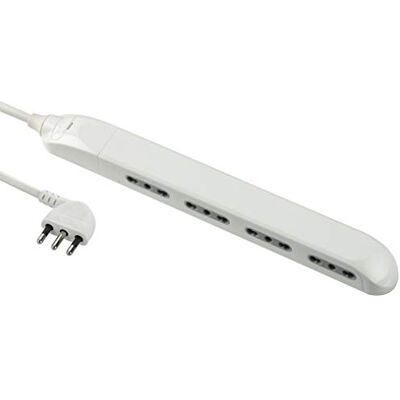 Electraline Multiprise Super Slim gain de place 23 mm, 4 places bivalentes 10/16 A, fiche 90° 16 A, câble 1,5 m, blanc, 61910 - Publicité Electraline Multiprise Super Slim gain de place 23 mm, 4 places bivalentes 10/16 A, fiche 90° 16 A, câble 1,5 m, blanc, 61910 - Publicité