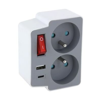 CHACON Biplite Domino 2X16A + 1xUSB-A + 1xUSB-C avec Interrupteur Gris/Blanc - Publicité CHACON Biplite Domino 2X16A + 1xUSB-A + 1xUSB-C avec Interrupteur Gris/Blanc - Publicité